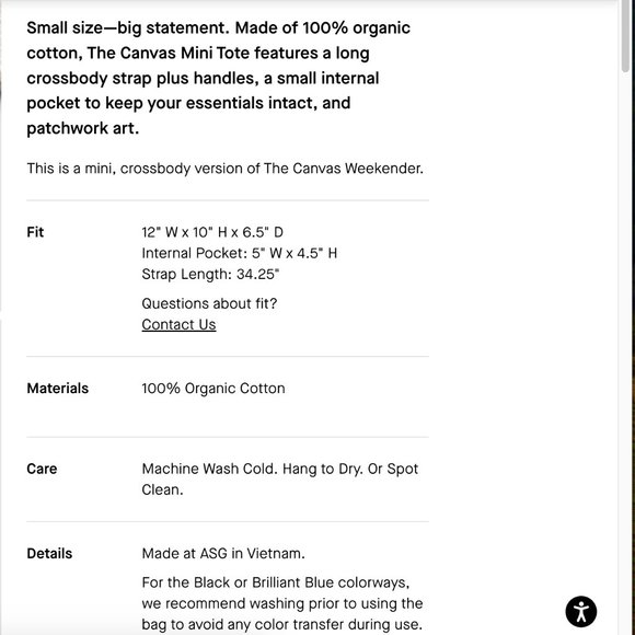 NWT Everlane Organic Cotton Canvas Mini Tote (Purse, Shoulder Bag, Lunch Bag) - Picture 10 of 16